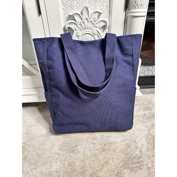 Walt Disney Snowman W/Mickey Mouse Ears Holiday Blue Canvas Tote Bag 18x16 - Picture 3 of 6